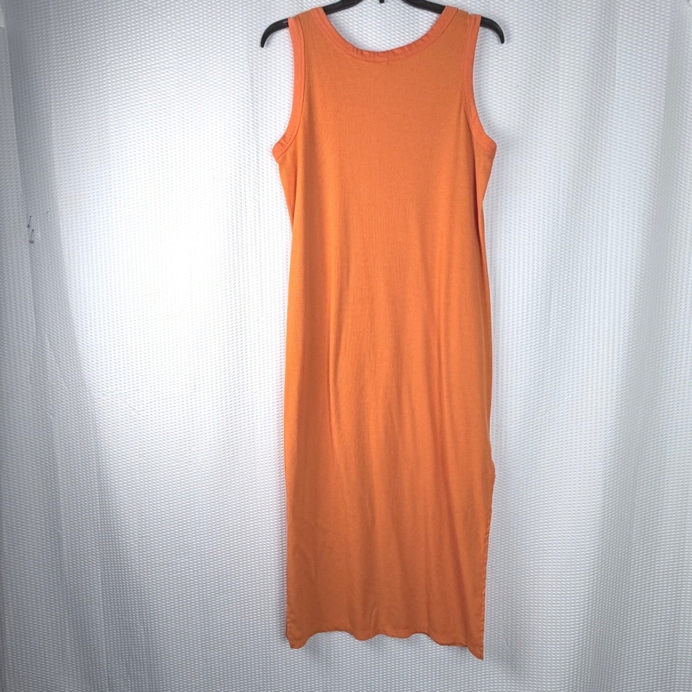 It's Orange Ribbed Sleeveless Scoop Neck Midi Tank Dress with Side Slit Size 2X - Picture 3 of 8